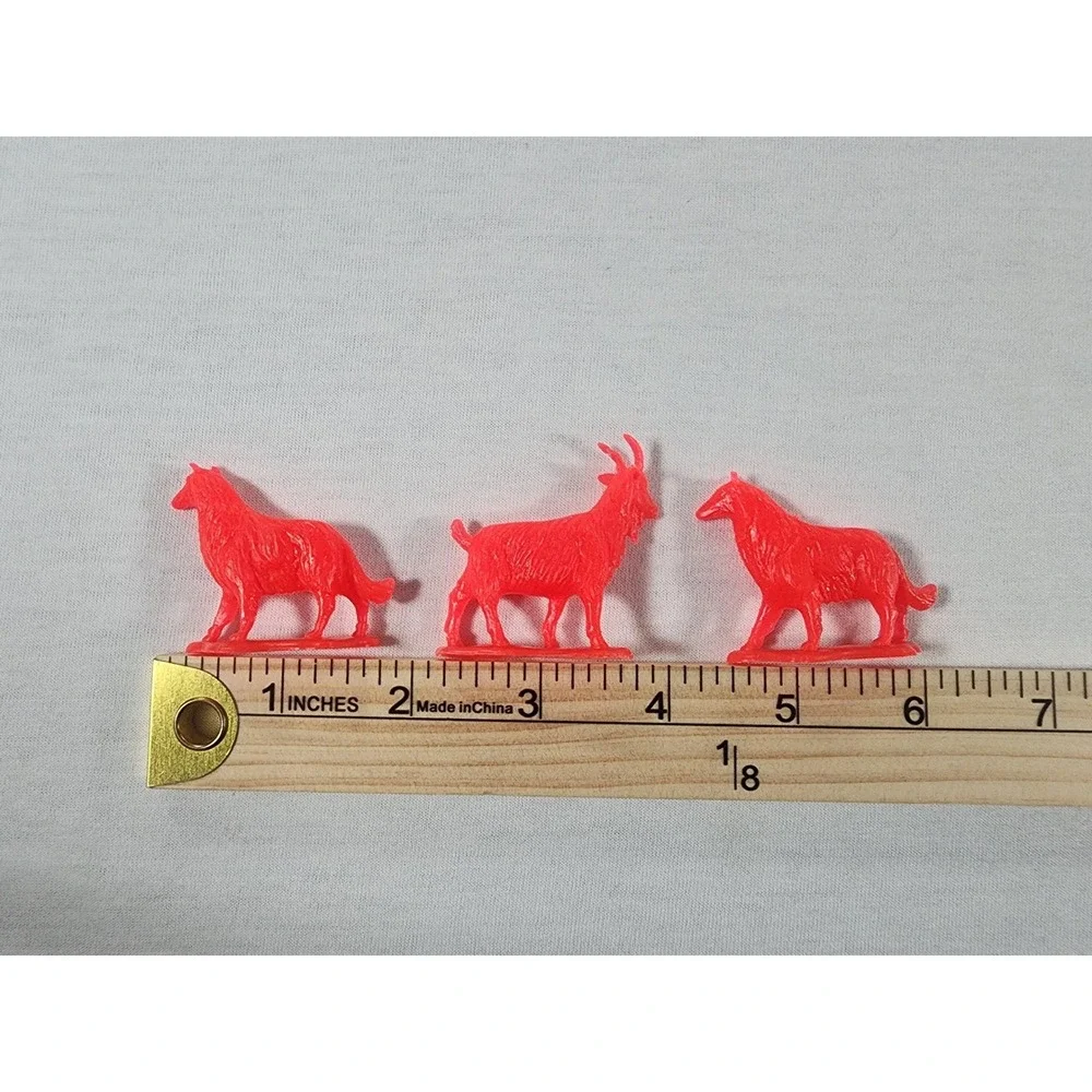 VIntage Farm Animal Figurines Red Plastic Dog Goat Sheep Set of 6